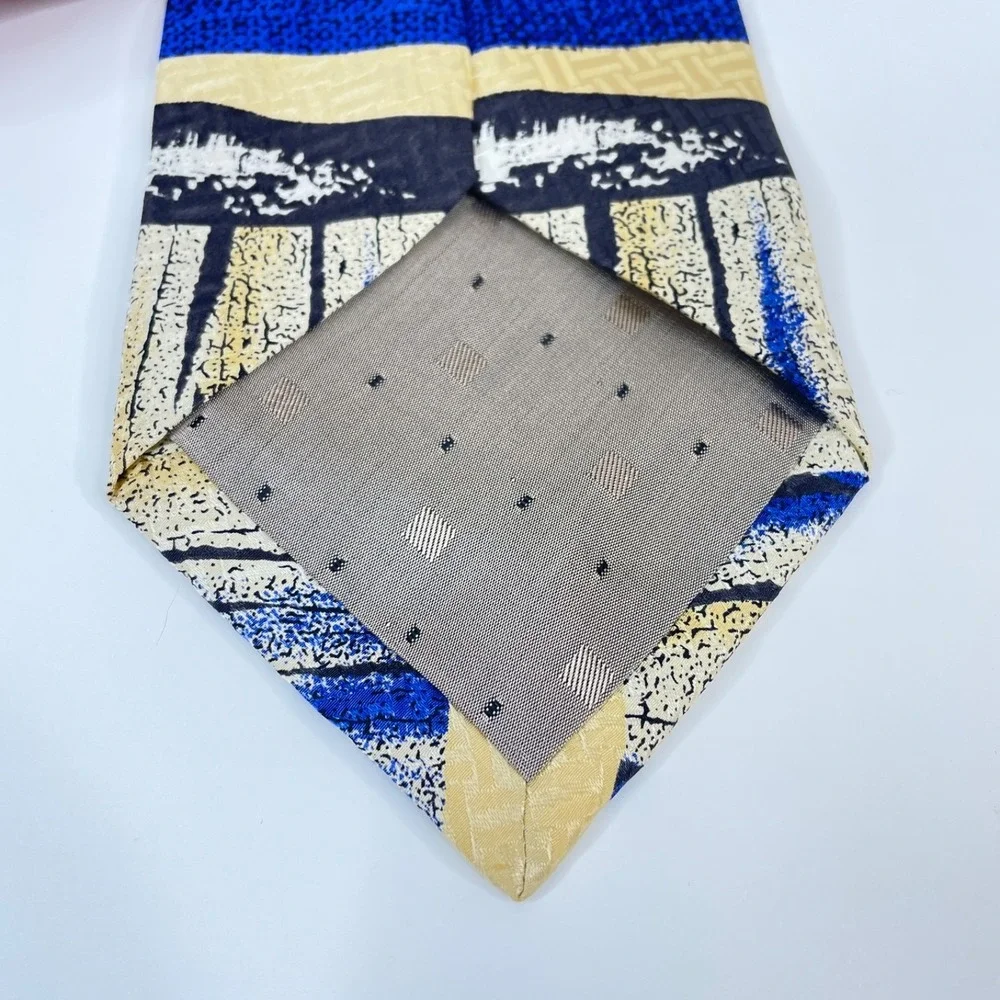 Tesoro‎ Rosso Retro Abstract Necktie Mens Silk Blue Yellow Black Urban Chic Work